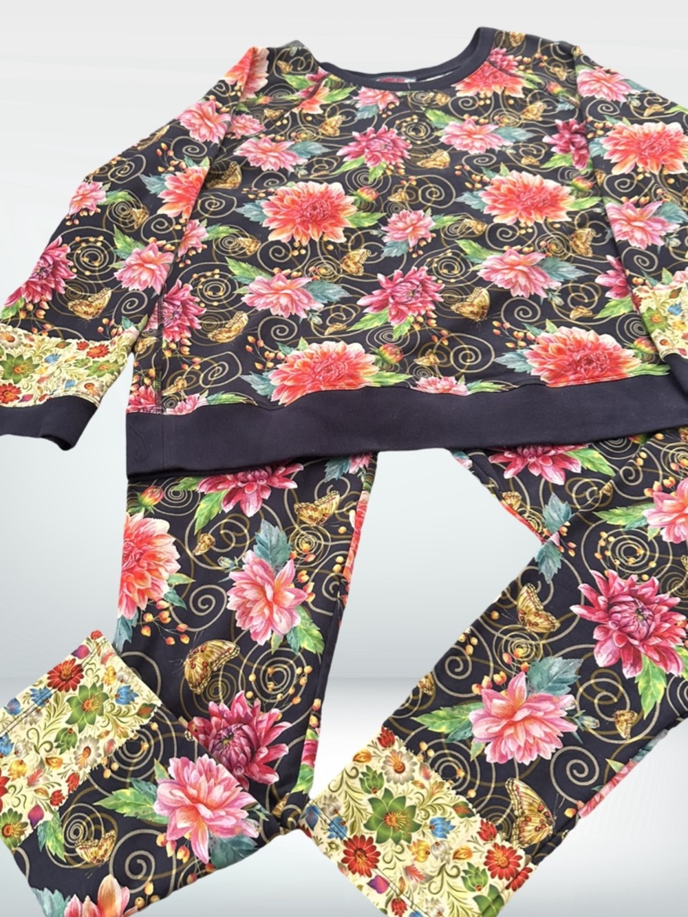 Johnny Was Uptown Raglan Sweatshirt and Legging Floral Print  XL NWT